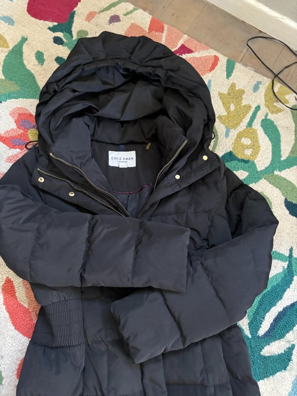 Cole Haan - Black Midi Puffer Jacket Hooded - Size Small